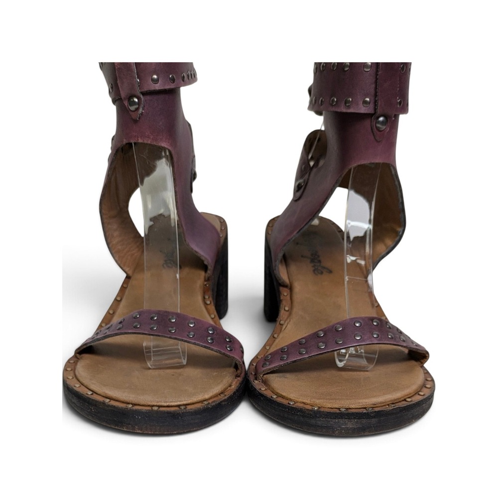 Free‎ People Happiness Purple Leather Studded Ankle Strap Heel Sandals 38.5 NWOB - Picture 5 of 13